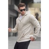 Madmext 6033 Bej Kapüşonlu Regular Fit Erkek Sweatshirt