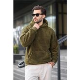 Madmext 6050 Haki Peluş Kapüşonlu Erkek Sweatshirt