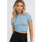 Madmext Bebe Mavisi Basic Crop Kadın Tişört Mg1772