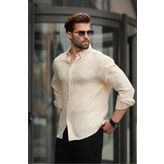 Madmext Bej Basic %100 Pamuklu Uzun Kollu Erkek Gömlek E6761