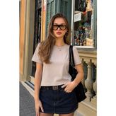 Madmext Bej Bisiklet Yaka Basic Kadın T-Shirt Mg2075