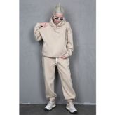 Madmext Bej Kapüşonlu Oversize Kadın Eşofman Takım Mg1905