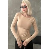 Madmext Bej Kayık Yaka Basic Kadın Bluz MG1997