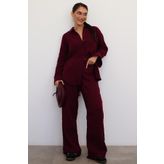 Madmext Bordo Basic Kadın Gömlek Pantolon Takım Mg2461