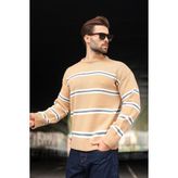 Madmext Camel Çizgili Triko Erkek Kazak E7457 - S