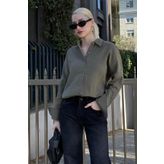 Madmext Haki Muslin Kumaş Basic Kadın Gömlek MG1660