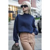 Madmext Kadın Lacivert Basic Sweatshirt Uzun Kol Bisiklet Yaka Oversize Model