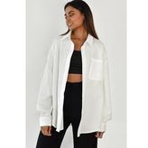Madmext MG1530 Beyaz Oversize Basic Cepli Poplin Gömlek