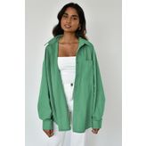 Madmext MG1530 Çağla Yeşili Oversize Basic Cepli Poplin Gömlek