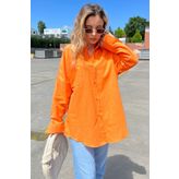 Madmext MG1530 Turuncu Oversize Basic Cepli Poplin Gömlek