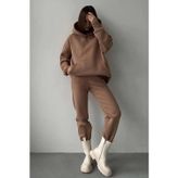 Madmext MG1609 Kahverengi Kapüşonlu Oversize Kadın Eşofman Takımı