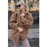 Madmext MG1633 Uzun Yünlü Basic Camel Kadın İnce Ceket