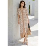 Madmext MG1648 Camel Düğmeli Triko Kadın Elbise
