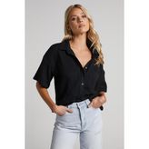 Madmext MG1784 Siyah Müslin Kumaş Basic Kadın Gömlek