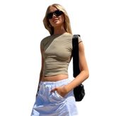 Madmext MG1851 Bej Sırt Dekolteli Crop Kadın Bluz