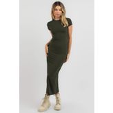 Madmext MG1856 Haki Basic Yarım Balıkçı Uzun Elbise
