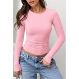 Madmext Pembe Bisiklet Yaka Basic Uzun Kollu Bluz MG1701