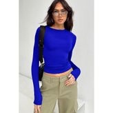 Madmext Saks Bisiklet Yaka Basic Uzun Kollu Bluz MG1701