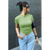 Madmext Yeşil Basic Kadın Tişört Bebe Yaka Kısa Kol %100 Polyester MG1725