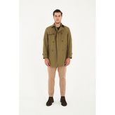 Madrid Erkek Haki Kruvaze Yaka Slim Fit Pamuk Karışımlı Trençkot - 52 - Haki-KH391
