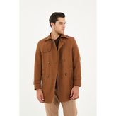Madrid Erkek Taba Kruvaze Yaka Slim Fit Pamuk Karışımlı Trençkot - 50 - Koyu Taba