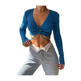 MAI STUDIOS CO. Berta Yeşil Triko Crop Bluz, 914