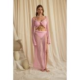 MAI STUDIOS CO. Rubina Pembe Triko Crop Etek Takım