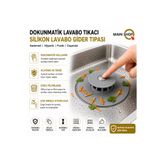 MAİN SHOP Dokunmatik Lavabo Tıkacı Gri - Silikon Lavabo Gider Tipası - Kademeli Süzgeç Mutfak ve Banyo Filtresi M-1490
