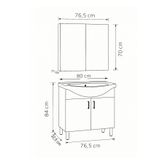 makbulce 80 cm Beyaz MDF Seramik Lavabolu Ayaklı Aynalı Banyo Dolabı