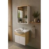 Makbulce Darende 55Cm Seramik Lavabolu Mdf Meşe Aynalı Banyo Dolabı Meşe