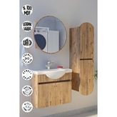 Makbulce Erciyes Havlu Dolaplı 65CM Seramik Lavabolu Mdf Oval Aynalı Banyo Dolabı - Atlantik Çam
