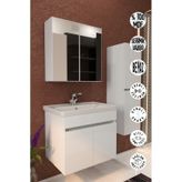 Makbulce Tokyo Havlu Dolaplı 65cm Seramik Lavabolu Mdf Aynalı Banyo Dolabı Beyaz
