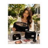 MAKE BAG SİYAH PELUŞ 3'LÜ MAKYAJ ÇANTASI SETİ