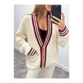 Maldia Shop Kadın Kırmızı Şeritli Oversıze Örme Hırka