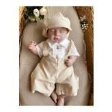 Mama Miel Baby Erkek Bebek Sütlü Kahve Salopet El İşi Ayıcıklı Çıtçıtlı Body ve Kasket Takım