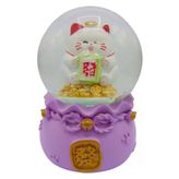Maneki Neko Şans Kedisi Işıklı Kar Küresi Mor 9cm
