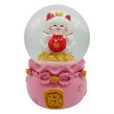 Maneki Neko Şans Kedisi Işıklı Kar Küresi Pembe 9cm