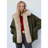 Mango Çıkarılabilir Kürk Yakalı Parka - Haki - S