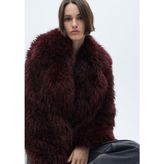 Mango Klapalı Kürk Ceket - Bordo