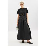 Manuka Önü Düğmeli Poplin Etek Siyah - 36