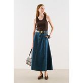 Manuka Uzun Dikişli Denim Etek Mavi - 36