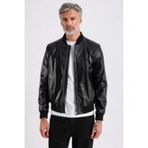 Marc Erkek Siyah Bomber Deri Ceket - 5XL