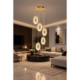 Markatech Elmas Gold Modern 5'li Sarkıt Kumandalı Dimmerli 3 Renk Ledli Avize