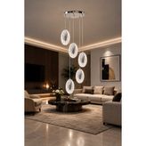 Markatech Elmas Krom Modern 5'li Sarkıt Kumandalı Dimmerli 3 Renk Ledli Avize