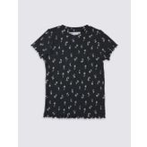 Marks & Spencer Mavi Çiçek Desenli Bayan T- Shirt