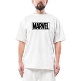 Marvel Logo Oversize Beyaz Tişört - XL