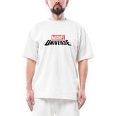 Marvel Universe Logo Oversize Beyaz Tişört - XL