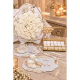 Masalsı Concept 5'li Set | 41 Kadife Gül Kız Isteme Çiçeği, Söz Nişan Çikolatası, Nişan Tepsisi Seti incili kurdale