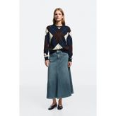 Massimo Dutti Denim çan kesim midi etek