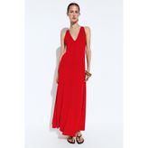 Massimo Dutti V yaka midi triko elbise